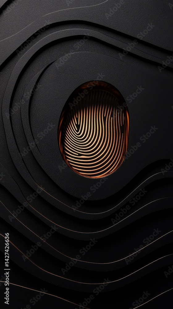 Aufkleber abstract design with wavy lines and a central focal point in dark tones.