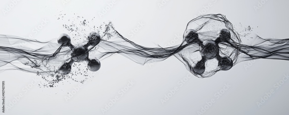 Poster abstract representation of molecular connections with dynamic fluid dynamics.