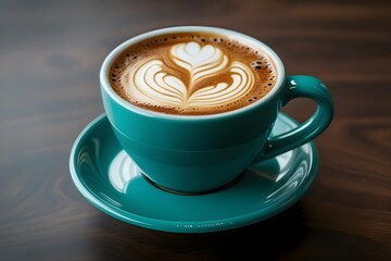 Obraz premium Serving Coffee Latte Art in Cup on Wooden Table