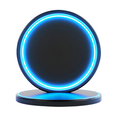Futuristic blue neon circle display stand