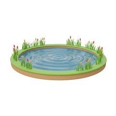 3D Pond with Cattails and Water