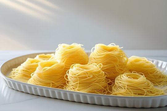Fresh Pasta Nests on Tray for Cooking Still Life