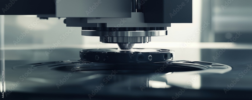 Poster close-up of a precision machining process in a modern manufacturing setup.