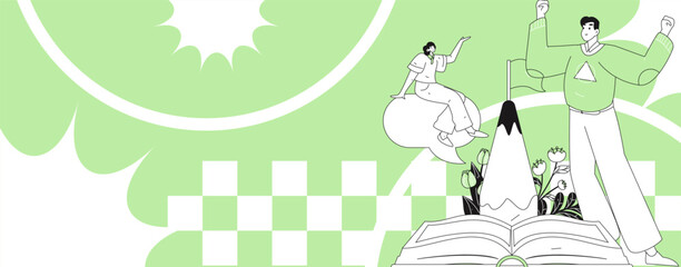 Education and learning people flat vector concept hand drawn illustration
