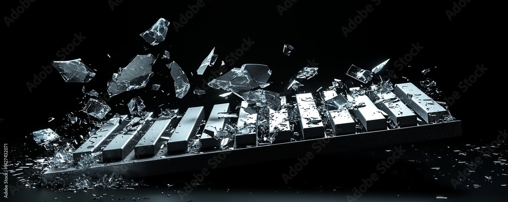 Aufkleber dynamic close-up of a shattered metallic surface with striking visual impact.