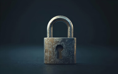 Fototapeta premium An old, rusty padlock sitting on a dark background, symbolizing security and protection.