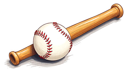 Detailed baseball with bat illustration on white, symbolizing sportsmanship