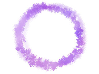 水彩で描いたリースのような円フレーム素材・紫色