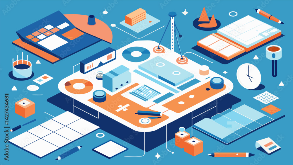 Poster the intricate design plans and blueprints tered across makeshift tables and desks evidence of the me