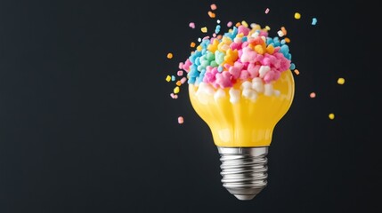 Creative light bulb filled with colorful sprinkles
