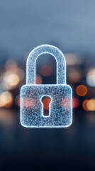 Digital lock icon glowing in blurred background