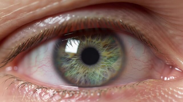 Detailed Close Up of Hazel Human Eye with Visible Blood Vessels