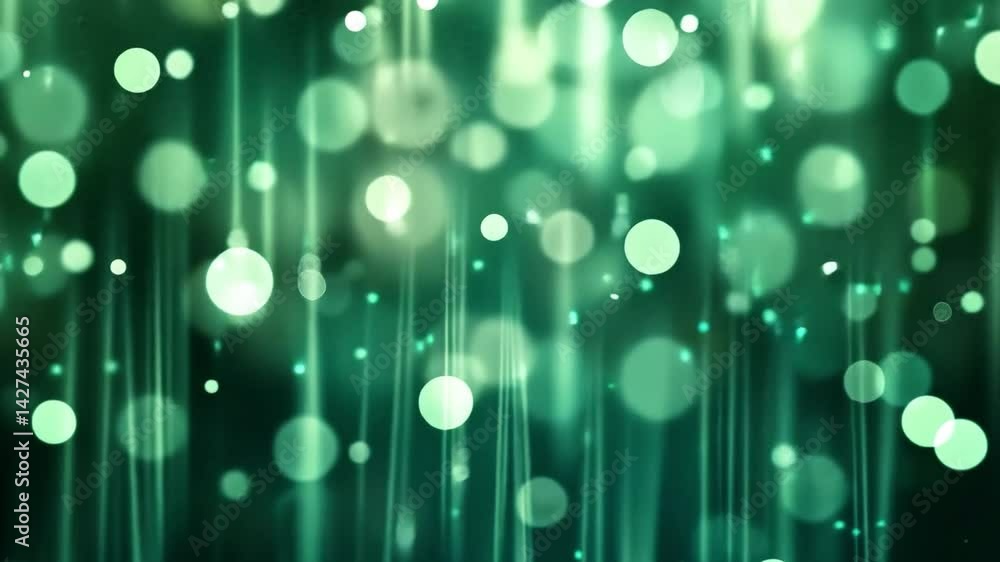 Poster mesmerizing abstract background with soft green bokeh lights and vertical lines, creating dreamy atm