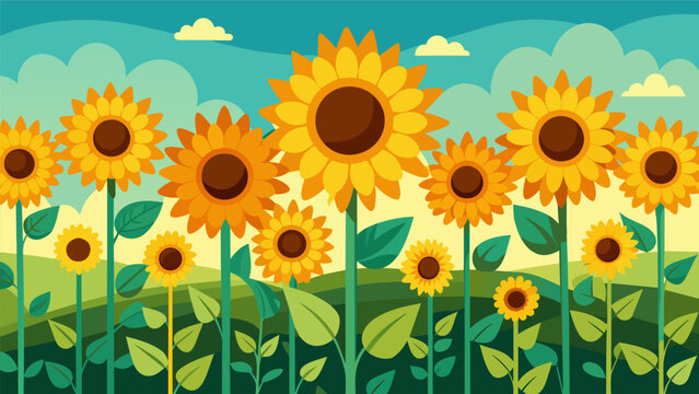 A of vibrant sunflowers embodying the Stoic philosophy of embracing lifes ups and downs with optimism and gratitude.. Vector illustration