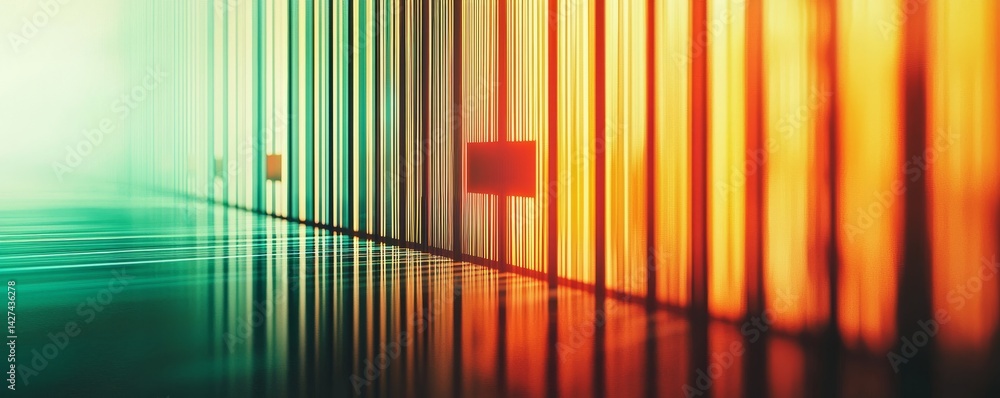 Poster vibrant abstract design with colorful reflections and shadows on modern building walls.