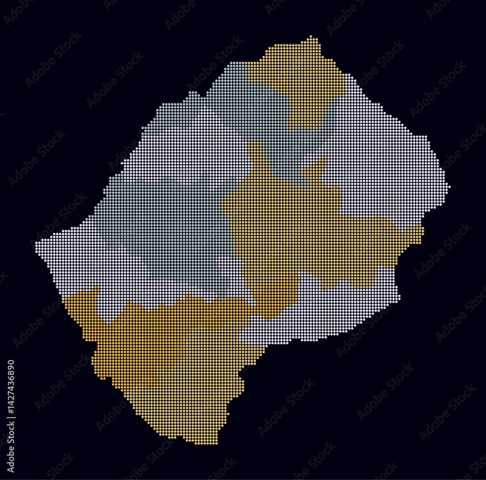 Poster lesotho dotted map. digital style map of the country on dark background. lesotho shape with circle d
