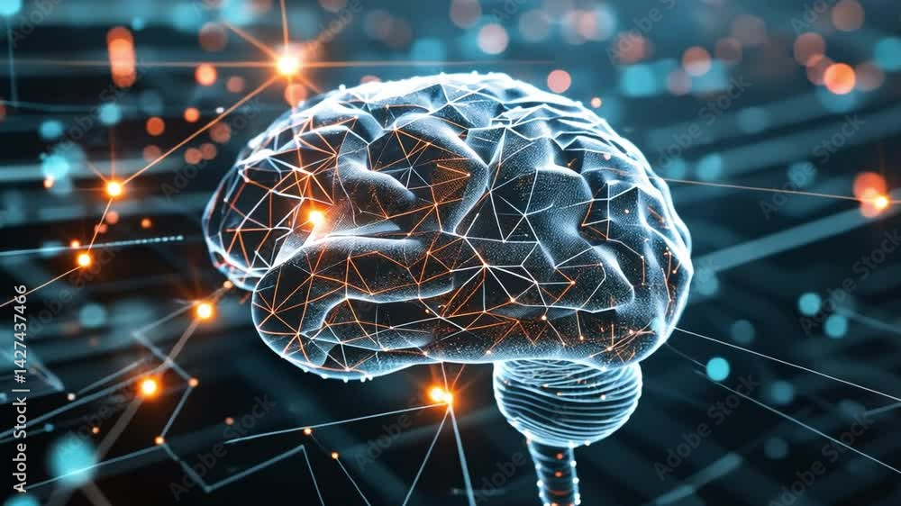 Poster futuristic digital brain glowing neural connections symbolizing innovation and intelligence in techn