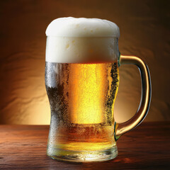 Chilled glass of cold beer with foam and bubbles perfectly captured in a bright setting for enjoying leisure time
