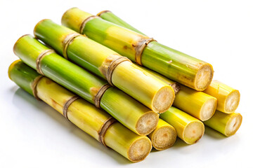 Fresh Sugarcane &ndash; Thick, Greenish-Yellow Stalks with a Fibrous Texture on a White Background
