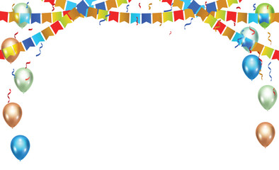 Happy birthday vector transparent background. colorful happy birthday border frame with confetti