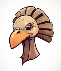 Stylized turkey head featuring a mohawk, set against a plain white background