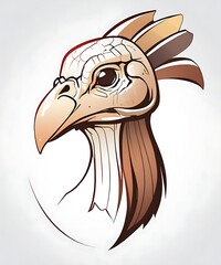 Cartoon turkey head with a mohawk on a white background