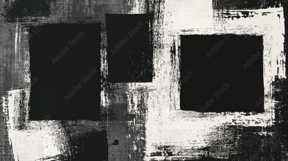 Poster Black Rough Edge Rectangles With Grunge Square Frames for Creative Design Projects and Artistic Collage Applications