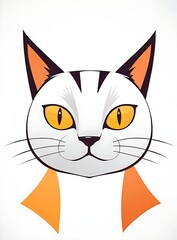 Minimalist Cartoon Cat Face with Sweet Eyes and Soft Ears