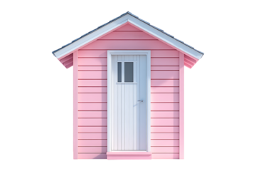 A pink beach hut isolated on transparent background
