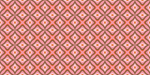 70s Retro Seamless Pattern in Orange, Brown, Pink and Beige. 60s and 70s Retro style and Aesthetic.
