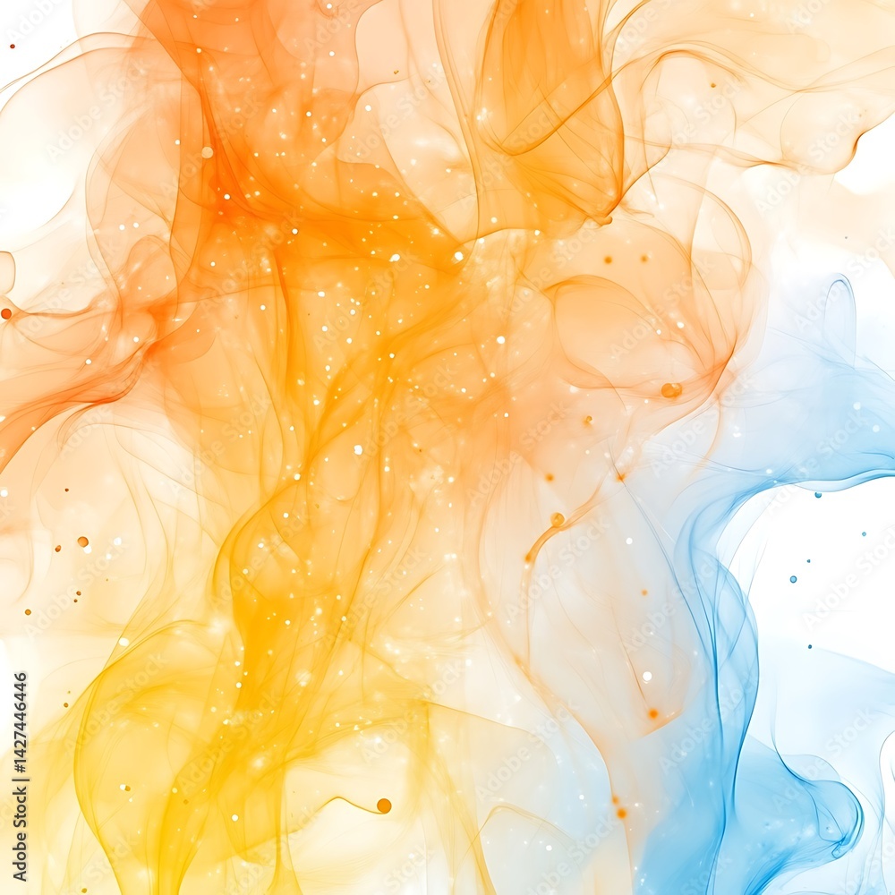 Poster abstract blend of vibrant orange and blue liquids. delicate, flowing forms create a mesmerizing visu