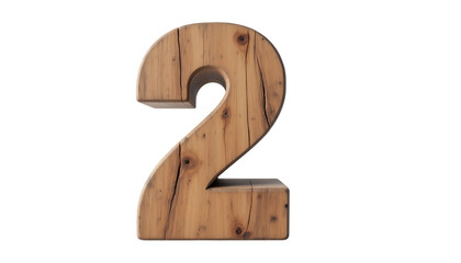 Wooden number two on white isolated background