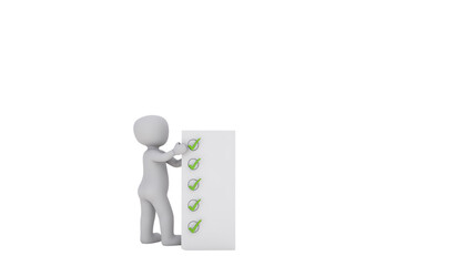 Checklist completion by a 3D figure.