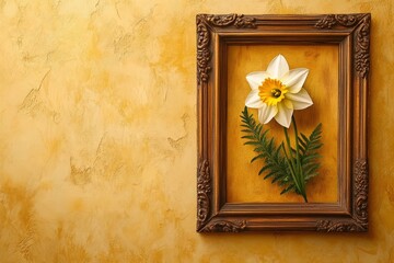 Ornate frame showcasing a single daffodil.