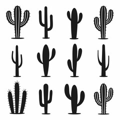 Set of 16 Black Silhouette Cacti
