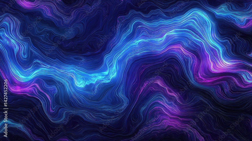 Poster abstract neural network pathways glowing in blue and purple tones, representing deep learning models