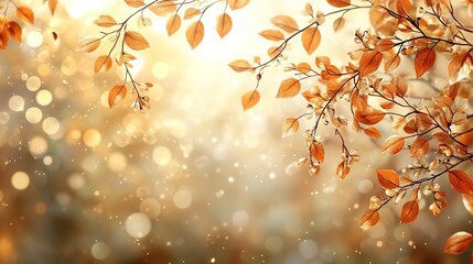 Fototapeta premium Autumn Leaves in Golden Light: Dreamy Natural Luminescence Art