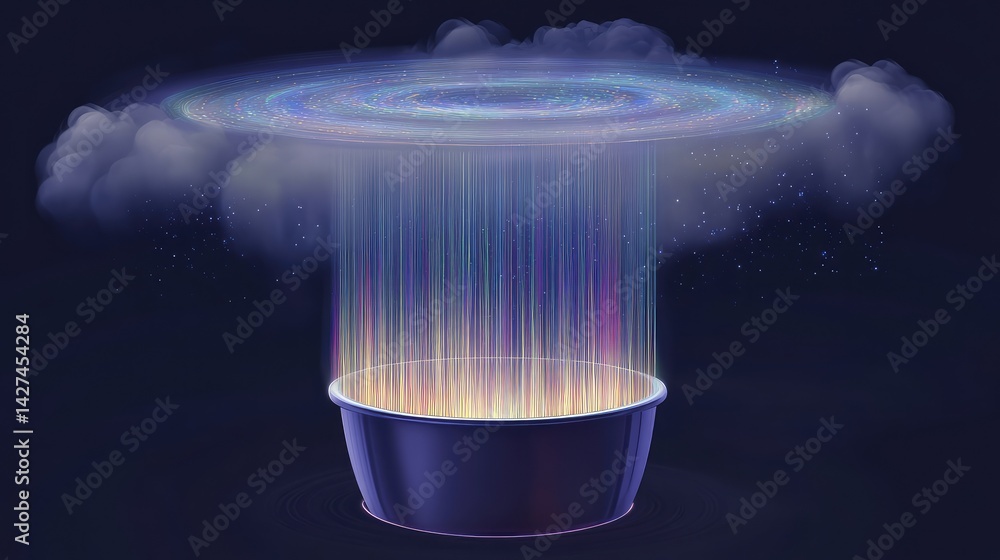 Poster data pipeline represented by glowing streams from database to cloud, with room for overlay