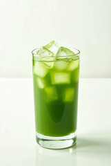 Green tea and ice in a chilled glass. Matcha.