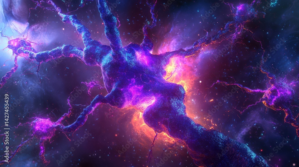 Poster futuristic ai neural network representation with interconnected digital pathways and glowing data no