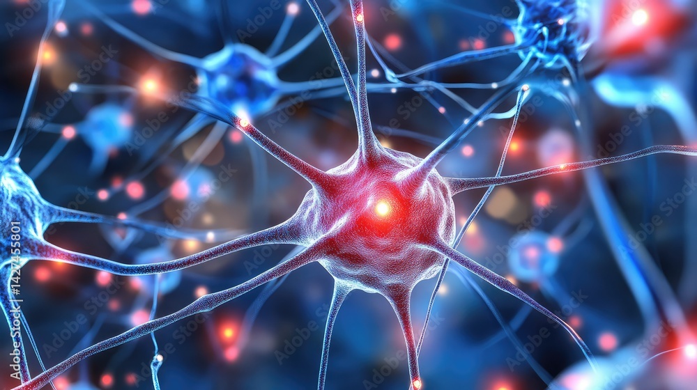 Poster glowing neural network pathways illustrating ai technology in healthcare, with digital health data f