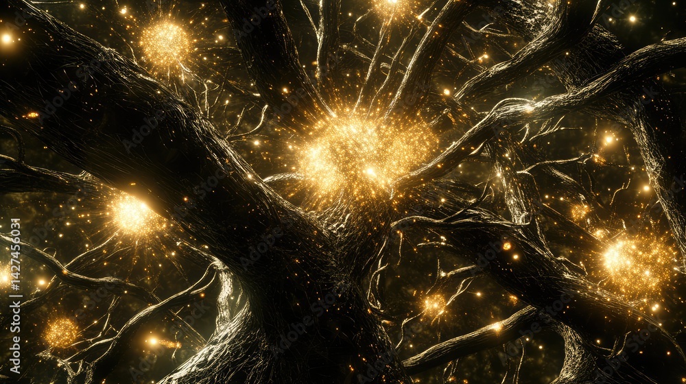 Poster high-tech digital environment with ai-powered machine learning technologies visualized through glowi