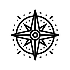 Marine Compass Symbol with Nautical Design in Black  