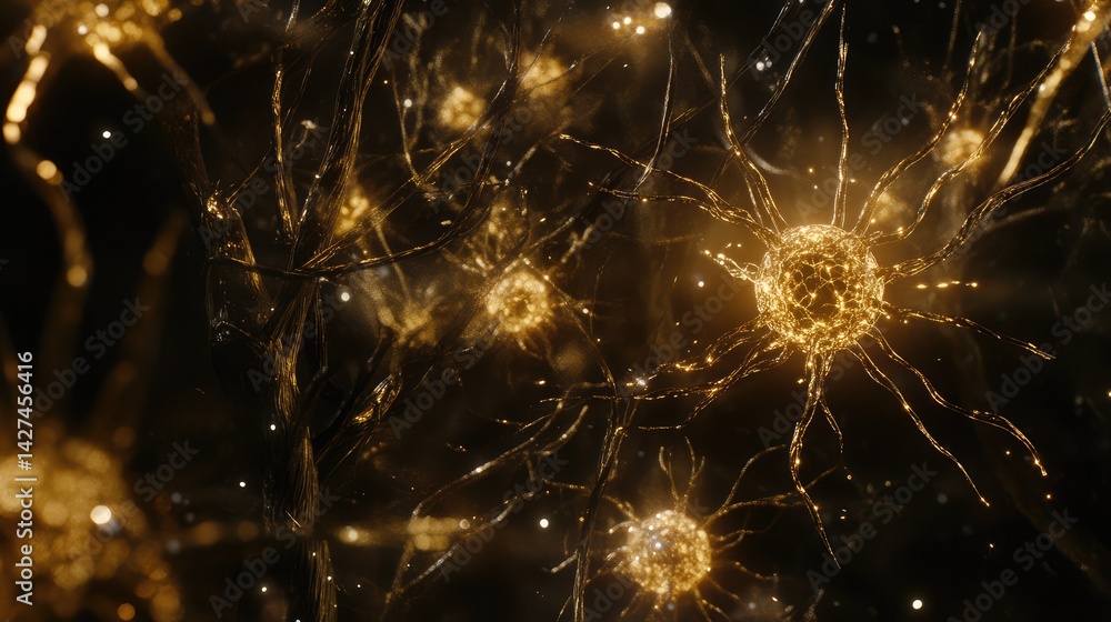 Poster light pulses traveling through a network of neurons, illustrating the concept of artificial neural n