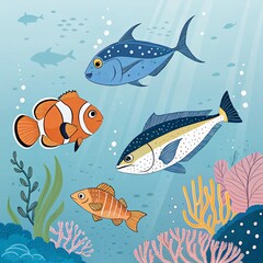 Fototapeta premium Fishes of different species