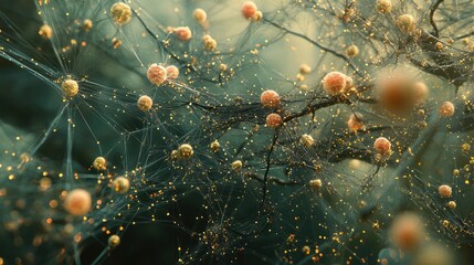 Visualization of artificial intelligence, showing interconnected neural pathways and data layers in a digital network