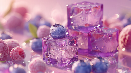 Blueberry and ice cubes