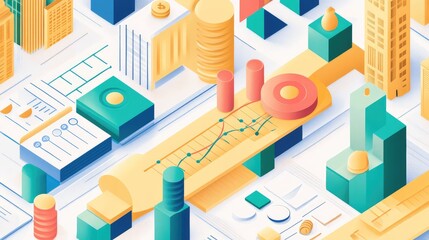 Visual representation of financial planning, with digital charts, pie graphs, and data lines indicating wealth distribution and future investments