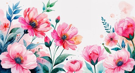 Fototapeta premium pink flowers watercolor paint abstract pattern art design on plain white background illustration