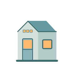 Flat Design Small Home Illustration in Blue and Orange Tones